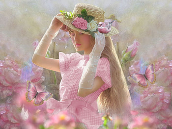 Pink Roses, butterflies, delicate, pink, white, green, soft, flowers, girl, beautiful HD wallpaper