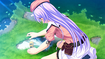 ~Self Reflection~, puddle, reflection, purple hair, anime, girl, long hair, pink hat, water HD wallpaper