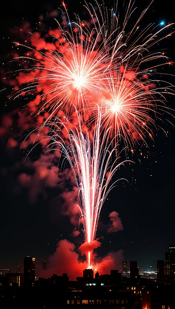 Vibrant Fireworks: A Stunning , fireworks, Night Sky, celebration, red, cityscape HD phone wallpaper