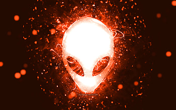 Alienware orange logo, , orange neon lights, creative, orange abstract background, Alienware logo, brands, Alienware HD wallpaper