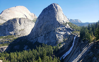 Half Dome and Mt. Broderick, Yosemite NP, california, trees, waterfall, sky, forest, usa HD wallpaper