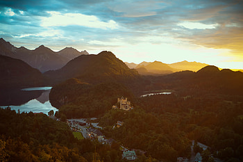 Nature, Sunset, Mountains, Lock, View From Above HD wallpaper