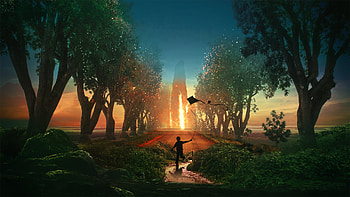 Kid Playing With Kite A Bit Of Happiness, artist, artwork, digital-art, deviantart, kite HD wallpaper