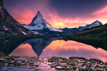 Matterhorn, Alps, Reflection, , Lake, Mountain, Nature, Sunset, Mountains HD wallpaper