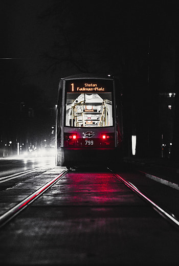 Rails, Cities, Night, City, Dark, Tram HD phone wallpaper