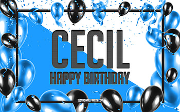 Happy Birtay Cecil, Birtay Balloons Background, Cecil, with names, Cecil Happy Birtay, Blue Balloons Birtay Background, Cecil Birtay HD wallpaper