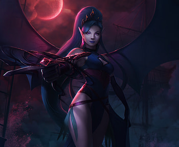Evelyn, blue, wings, bat, girl, vampire, pink, fantasy, luminos HD wallpaper