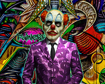 Money clown, head, magenta, art, pain, business, modern, retro, graffity HD wallpaper