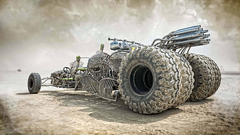 Mad Max: Fury Road, War Rig, Thrilling car chase, Apocalyptic backdrop HD wallpaper