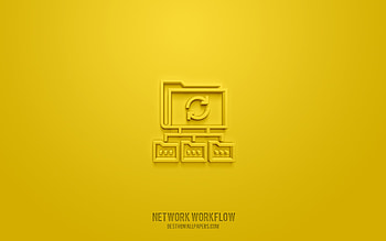 Network workflow 3d icon, yellow background, 3d symbols, Network workflow, business icons, 3d icons, Network workflow sign, business 3d icons HD wallpaper