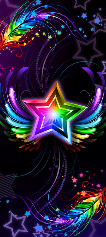 Colorful Wing Star, feather, magenta, art HD phone wallpaper