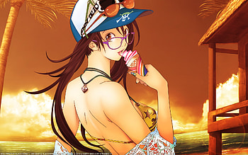 air gear, sexy, cute, girl, bikini, ice cream, locket, beach, summer, pretty, , , hat, sunset HD wallpaper