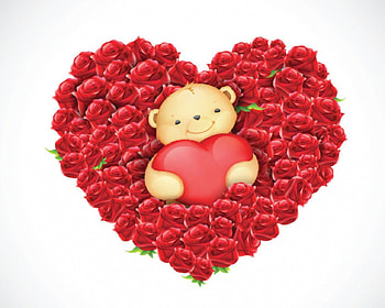 Love, teddy bear, heart, roses HD wallpaper