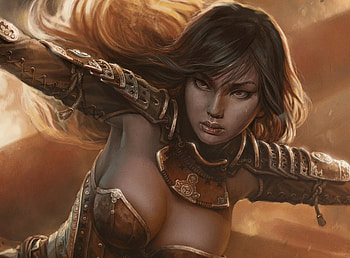 Fantasy girl, orange, fantasy, dark, george redreev, face, girl HD wallpaper