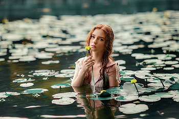 Girl With Flower In Water , girls, model HD wallpaper