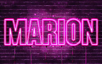 Happy Birtay Marion, , pink neon lights, Marion name, creative, Marion Happy Birtay, Marion Birtay, popular french female names, with Marion name, Marion HD wallpaper