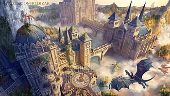 Majestic Fantasy Dragon Over an Epic Castle, fantasy, dragon HD wallpaper