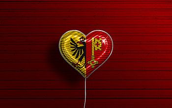 I Love Geneva, , realistic balloons, red wooden background, Day of Geneva, swiss cantons, flag of Geneva, Switzerland, balloon with flag, Cantons of Switzerland, Geneva flag, Geneva HD wallpaper