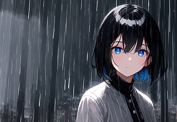 Original Girl, rain, short hair, blue eyes, Anime, girl, anime girl, Rain Anime HD wallpaper