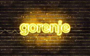 Gorenje yellow logo, , yellow brickwall, Gorenje logo, brands, Gorenje neon logo, Gorenje HD wallpaper