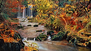 Stream of Gold, river, fall, artistic, nature HD wallpaper