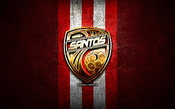 Santos DG, golden logo, Liga FPD, red metal background, football, Costa Rican football club, Santos DG logo, soccer, Costa Rica Primera Division, AD Santos de Guapiles HD wallpaper