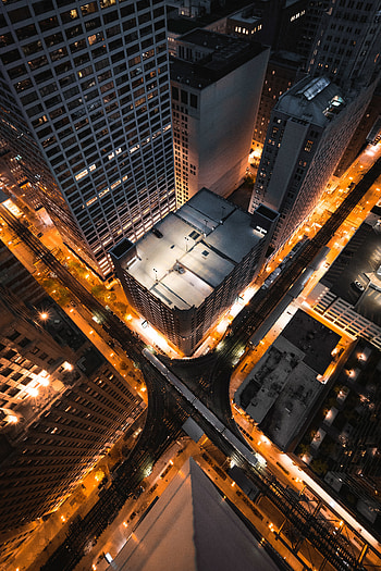 Cities, Night, City, Building, Lights, View From Above, Skyscrapers HD phone wallpaper