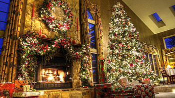 Christmas Fireplace, New Year decor, Festive lights, Holiday gifts HD wallpaper
