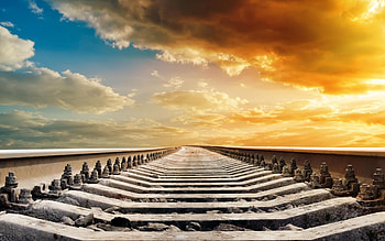 Railway Track Sunset, Track, nature, Sunset, Railway HD wallpaper