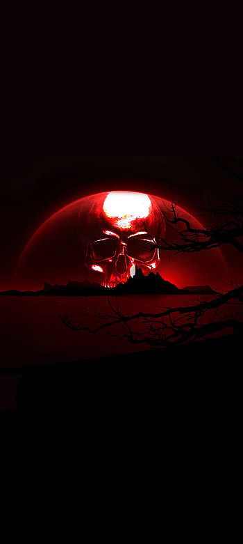 Skullset, atmosphere, red, spooky, halloween, red and black, sunset, black, dark, skull HD phone wallpaper