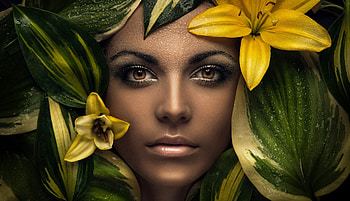 Lovely Woman’s Face, fantasy, woman, eyes, face, Digital, flowers, lovely HD wallpaper