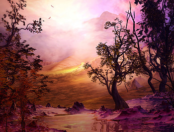 Landscape, Art, Wood, Tree, Hills HD wallpaper