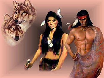 Indians and Wolfs, native, coppels, art, indians, dogs, wolf, nice HD wallpaper