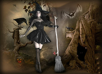 BARBIE WITCH, WICCA, BLACK, BROOM, DRESS, BARBIE, HAT, FEMALE, WITCH HD wallpaper
