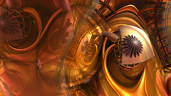 3d Fractal Art, 3D, orange (Color), gold, metal, aesthetic, Abstract, fractal HD wallpaper