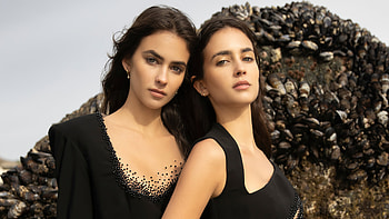 Renee And Elisha Herbert, black-dress, girls, model HD wallpaper