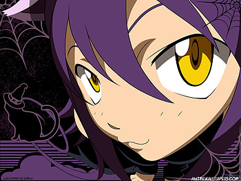 I see U, sexy, cute, catgirl, witch, anime girl, purple, holloween, yellow hair, soul eater HD wallpaper