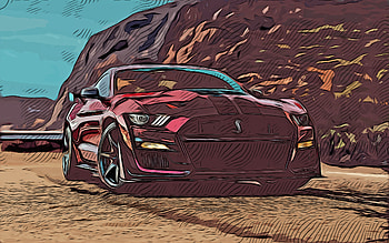 Ford Mustang Shelby GT500, , vector art, Ford Mustang drawing, creative art, Ford Mustang art, vector drawing, abstract cars, car drawings, Ford HD wallpaper