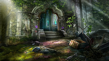 Scary Backyard, door, sunrays, art, house, dark HD wallpaper