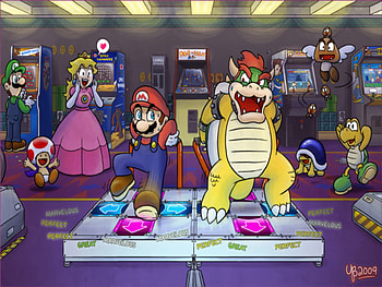 mario bowser ddr, videogame, mario, nintendo, girl, gumba, ddr, toad, video game, princess peach, women, luigi, bowser, female HD wallpaper