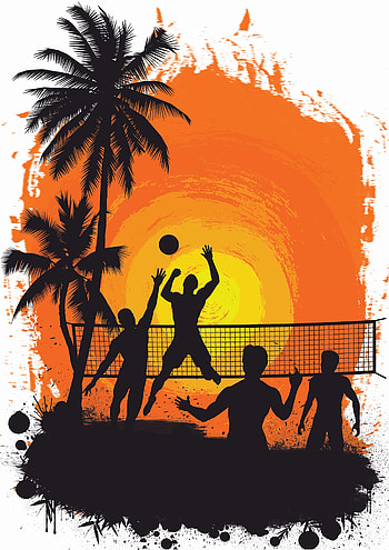 Art, Sun, Palms, Silhouettes, Volleyball HD phone wallpaper