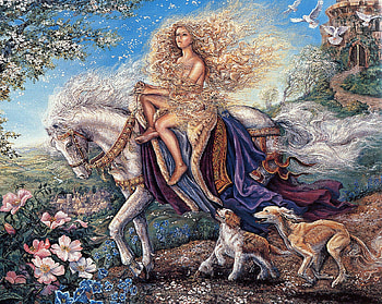 Lady Godiva, dog, lady, horse, godiva, castle HD wallpaper