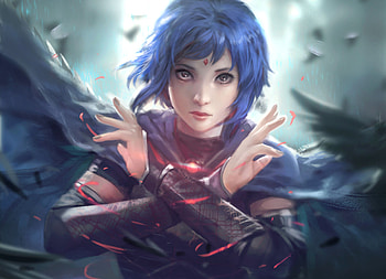 Short Hair Warrior Women Blue Hair, anime-girl, anime, artist, artwork, digital-art, fantasy, warrior, deviantart HD wallpaper