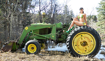 Cowgirls Day Off.., style, cowgirl, fun, brunettes, bikini, John Deere, fashion, outdoors, ranch, girls, women, tractor, models, boots, western, female HD wallpaper
