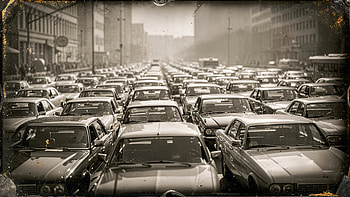 Traffic Jam, Car, City Street, Vintage HD wallpaper