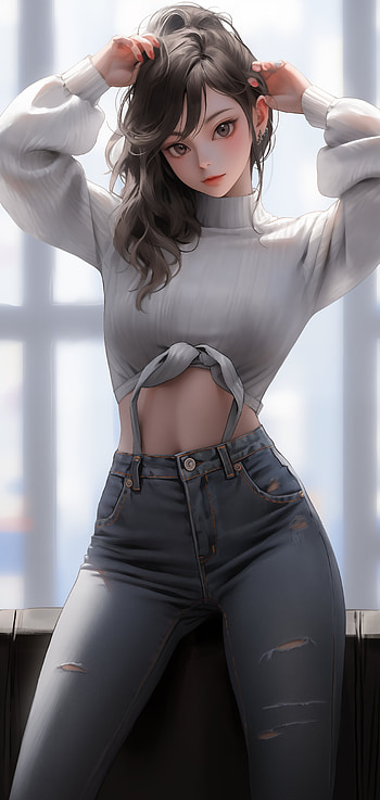 cartoon, girl, Beautiful Girl, jeans HD phone wallpaper
