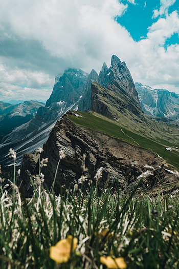 Nature, Grass, Sky, Mountains, Rocks, Slope HD phone wallpaper