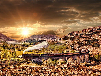 Sunset Steamer at Glenfinnan, glenfinnan, steam, viaduct, graph, train, sunset HD wallpaper