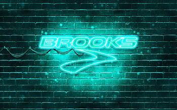 Brooks Sports turquoise logo, , turquoise brickwall, Brooks Sports logo, brands, Brooks Sports neon logo, Brooks Sports HD wallpaper