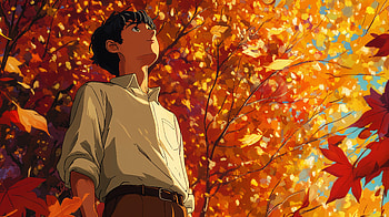 Autumn Dream: Anime Boy in Ultra, anime boy, Autumn, autumn anime, leaf, young man HD wallpaper